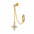 Boucle d'oreille 2 Trous Anneau et Pendentif Trèfle 4 Cristaux Luxe