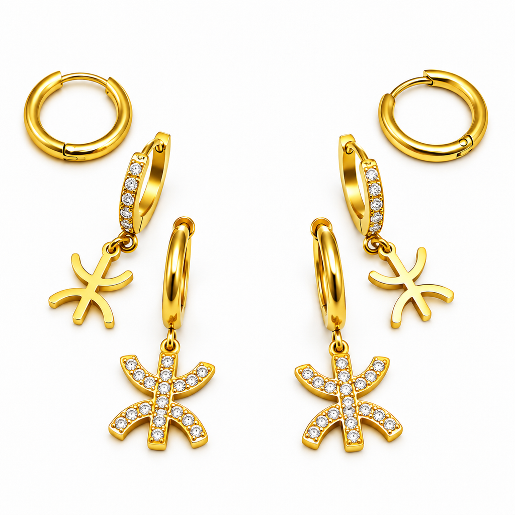 Boucles d'oreilles 3 Trous Amazigh Cristaux