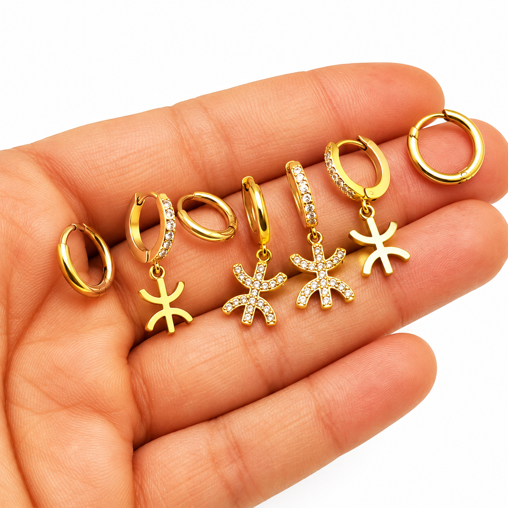 Boucles d'oreilles 3 Trous Amazigh Cristaux