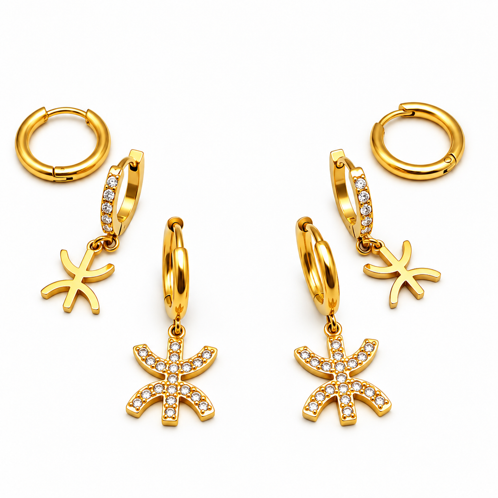 Boucles d'oreilles 3 Trous Amazigh Cristaux