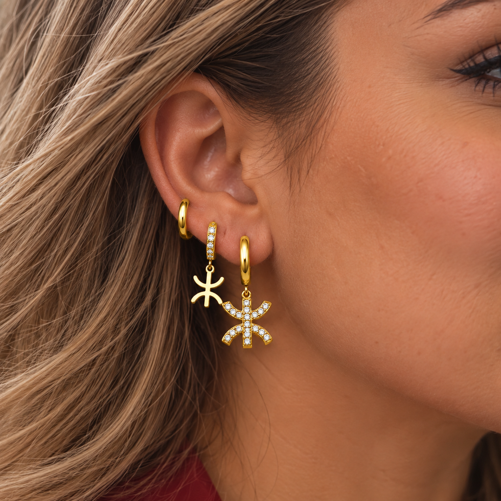 Boucles d'oreilles 3 Trous Amazigh Cristaux