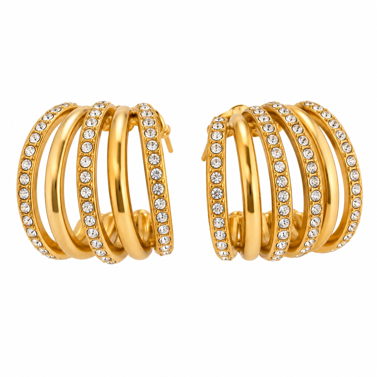 Boucles d'oreilles 5 Lignes Dorées et Cristaux Luxe
