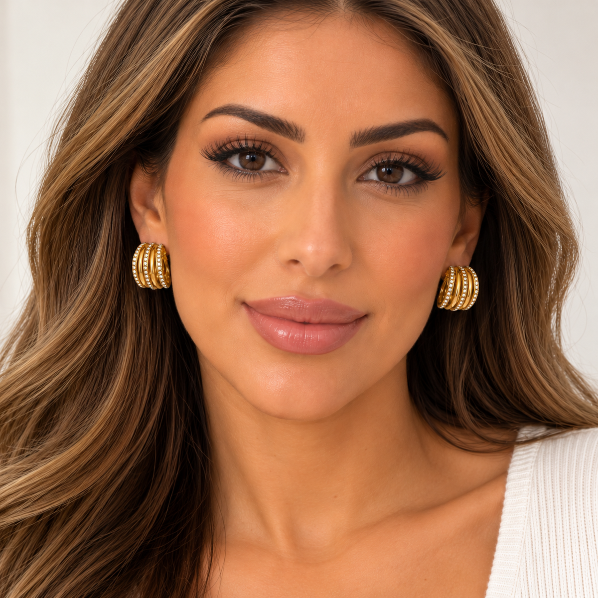 Boucles d'oreilles 5 Lignes Dorées et Cristaux Luxe