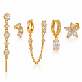 Boucles d'oreilles 6 Trous Cristaux Ovales, Ronds et Fleur Luxe
