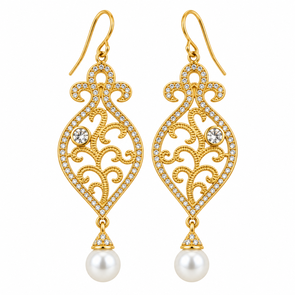 Boucles d'oreilles Arabesque Perle d'imitation Blanche Luxe