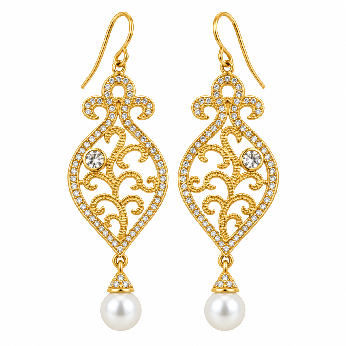 Boucles d'oreilles Arabesque Perle d'imitation Blanche Luxe