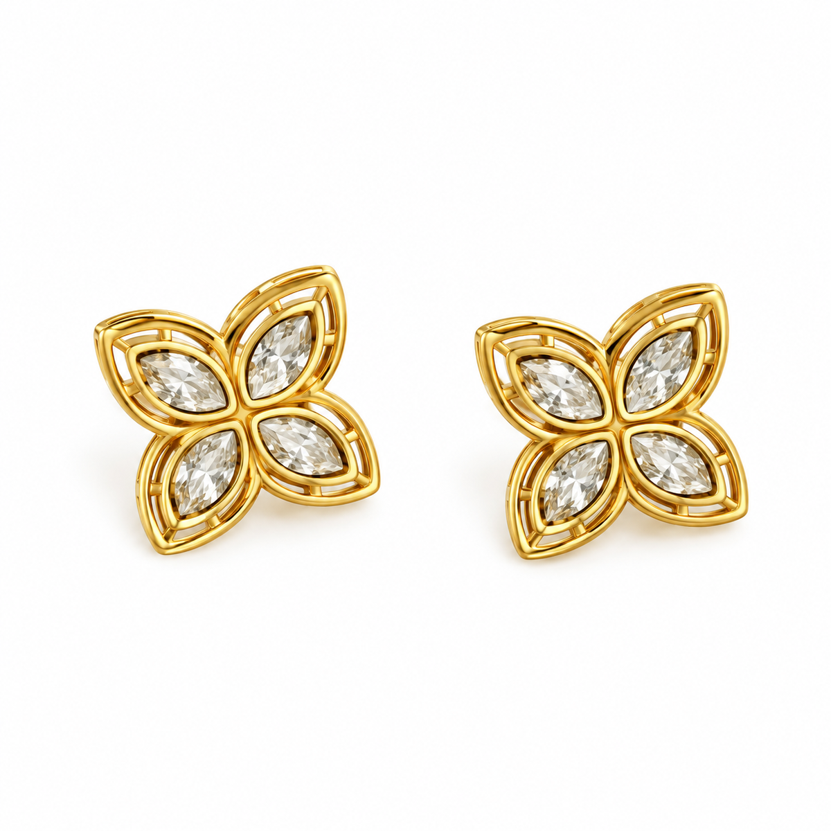 Boucles d'oreilles Chaîne Double Trèfles Pointus Cristaux Luxe