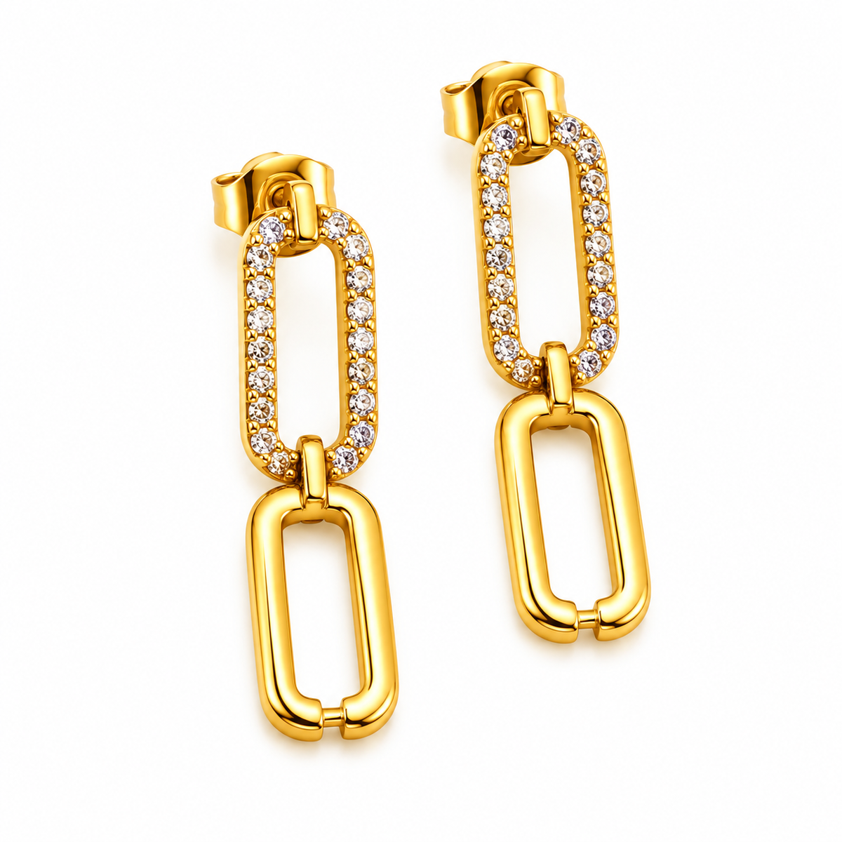 Boucles d'oreilles Chaîne Rectangle Ovale Cristaux Luxe