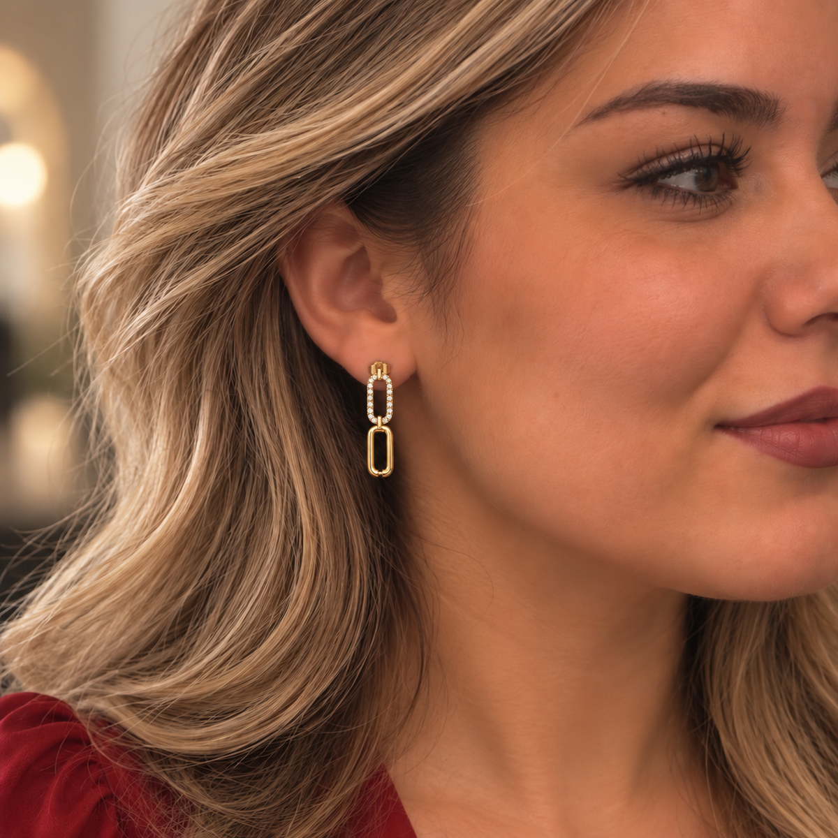 Boucles d'oreilles Chaîne Rectangle Ovale Cristaux Luxe
