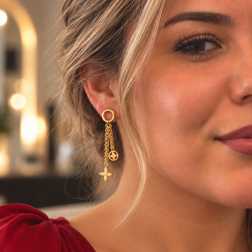 Boucles d'oreilles Chaînes Pendentifs V Trèfles Luxe