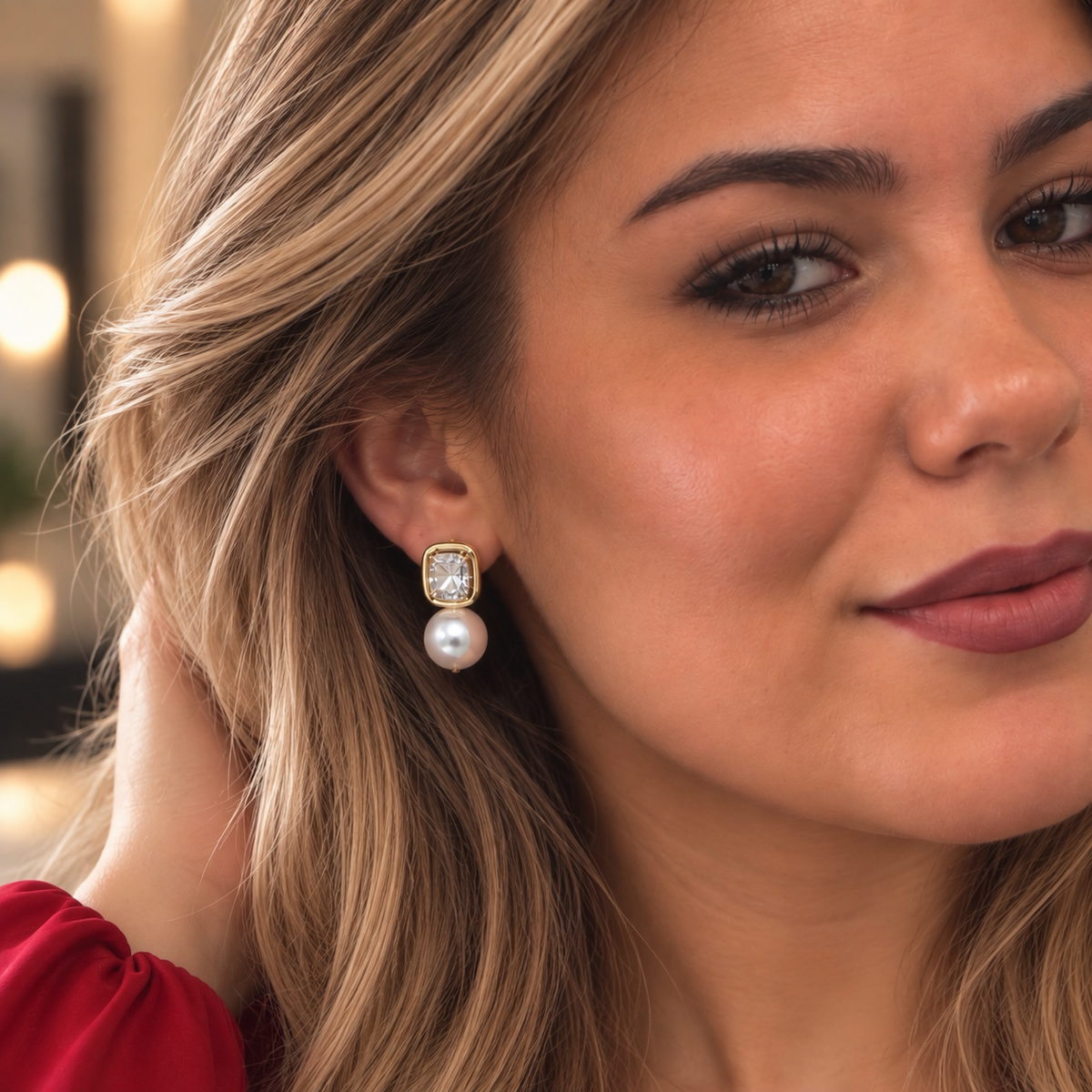Boucles d'oreilles Cristaux et Perles d'imitation Suspendues Luxe