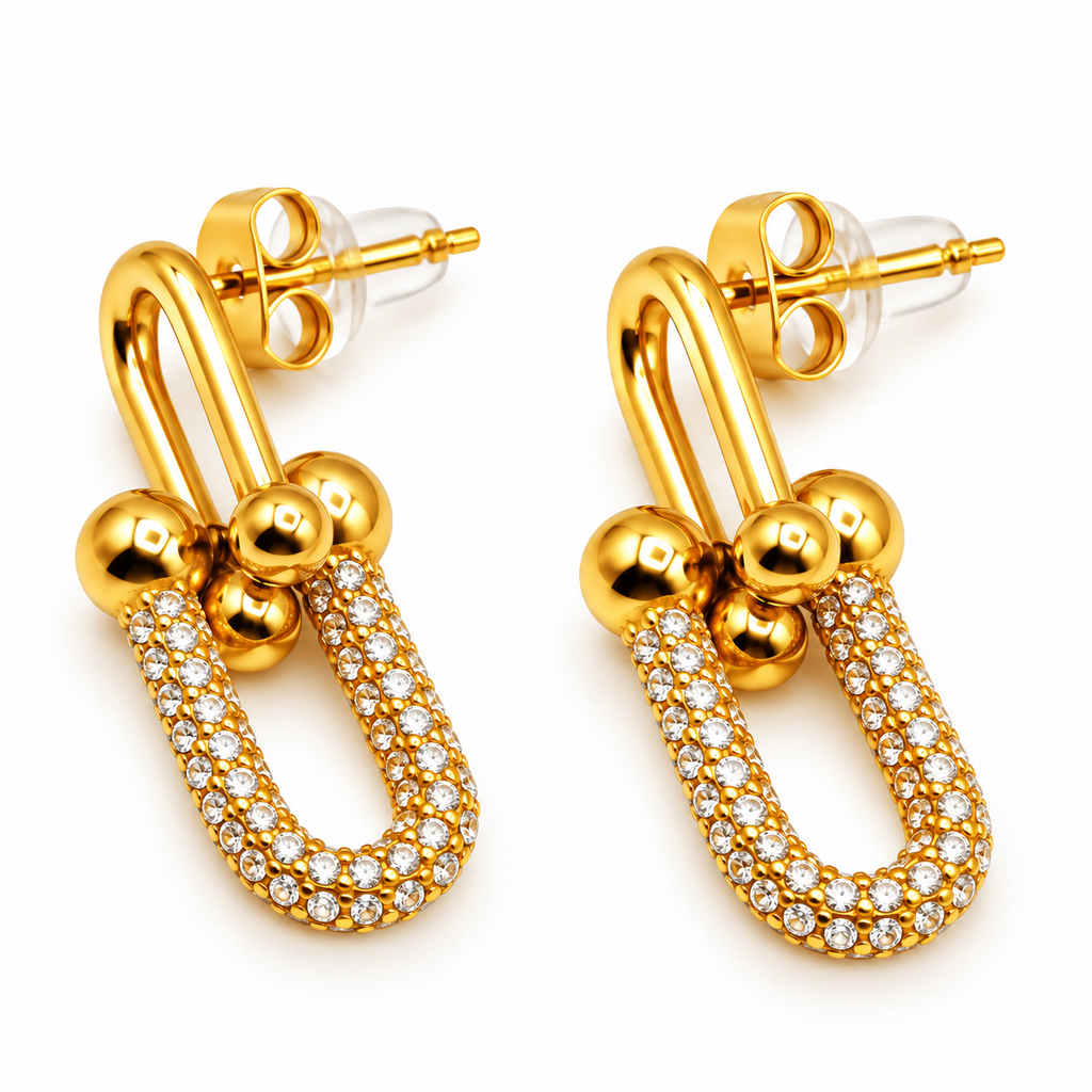 Boucles d'oreilles Double Grand T Luxe Cristaux Luxe