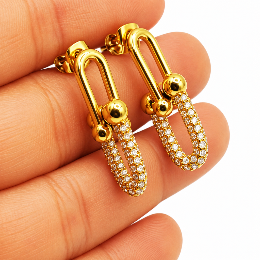 Boucles d'oreilles Double Grand T Luxe Cristaux Luxe
