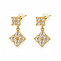 Boucles d'oreilles Double Pendentifs Trèfles 4 Cristaux Luxe