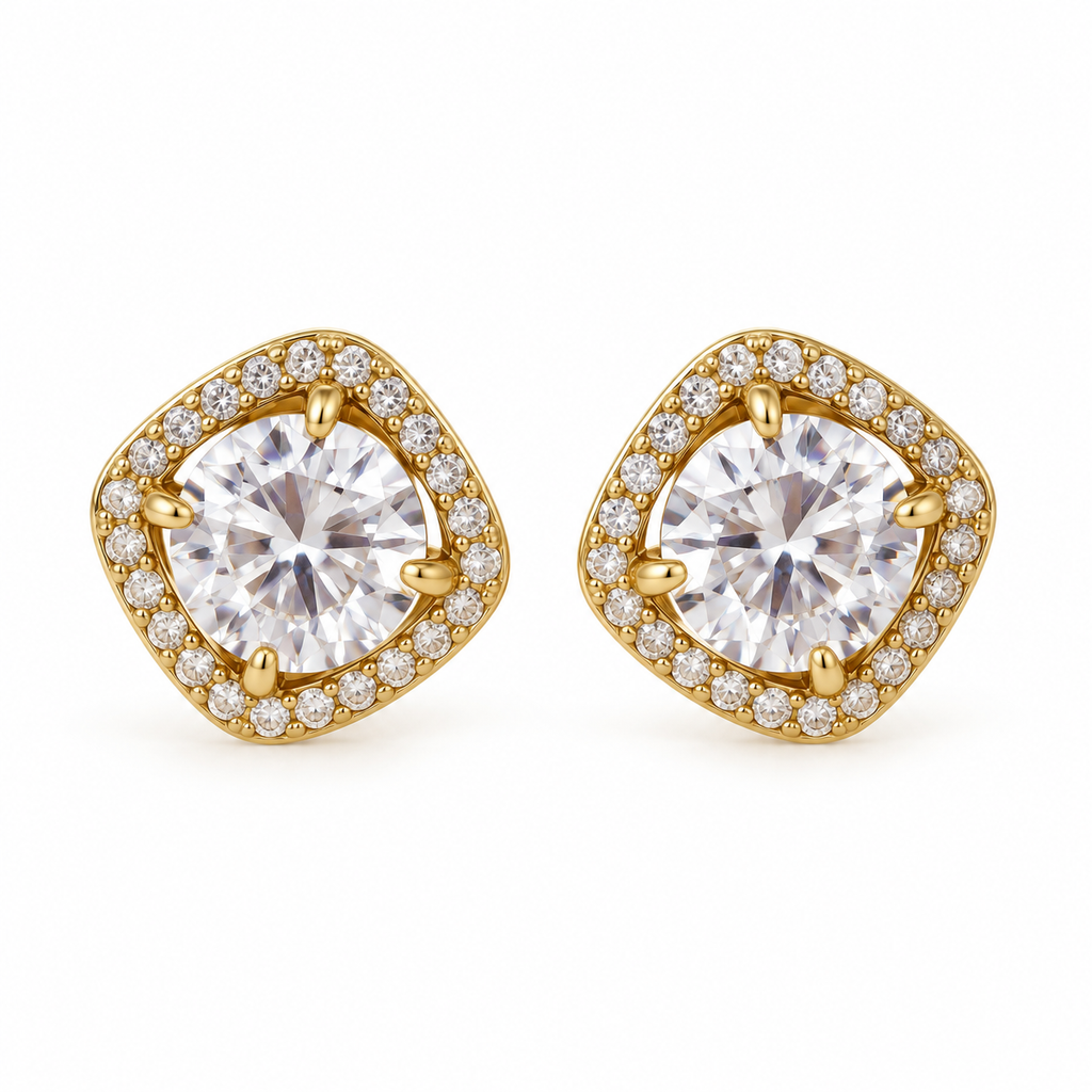 Boucles d'oreilles Grand Cristal Rond Tour Carré Cristaux Luxe