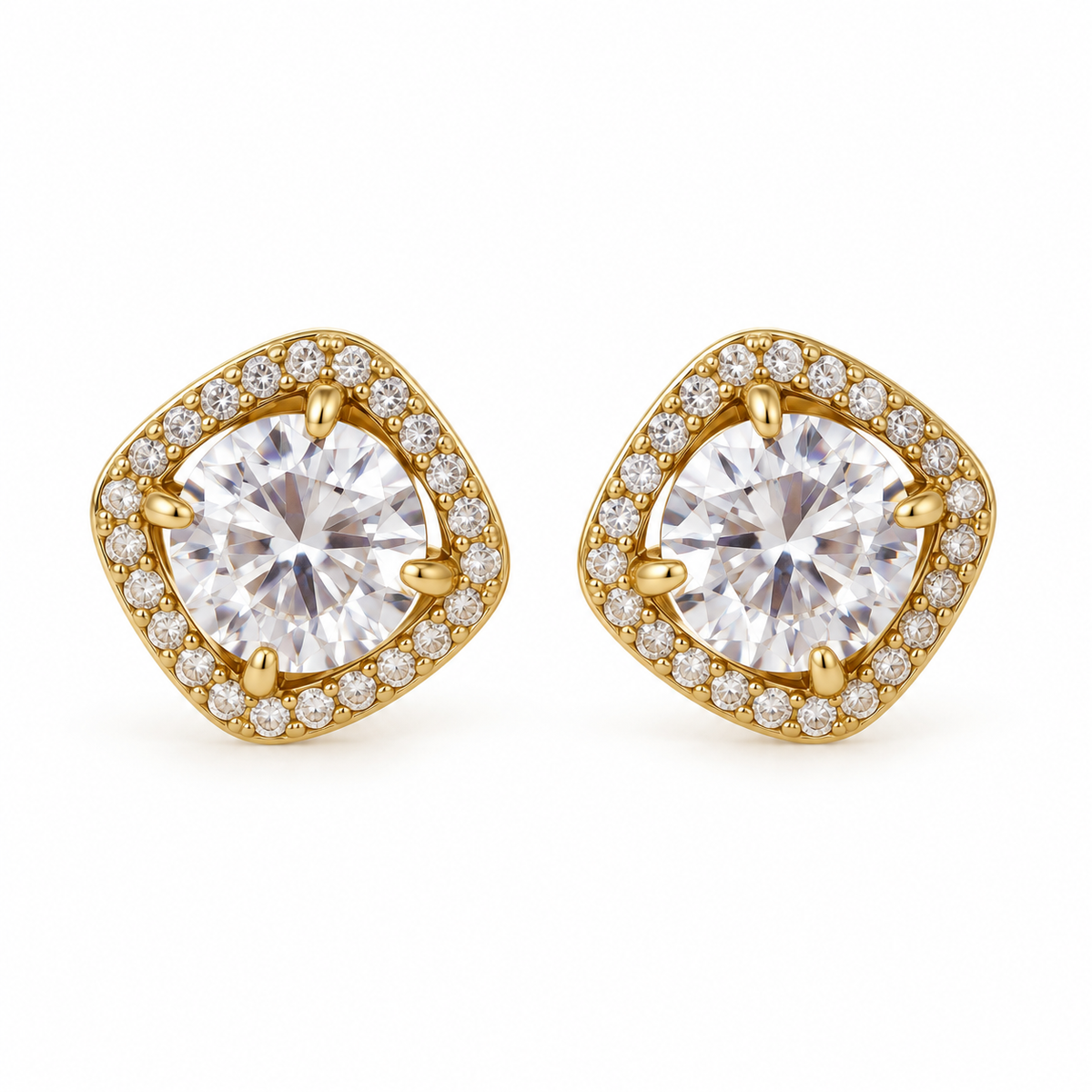 Boucles d'oreilles Grand Cristal Rond Tour Carré Cristaux Luxe