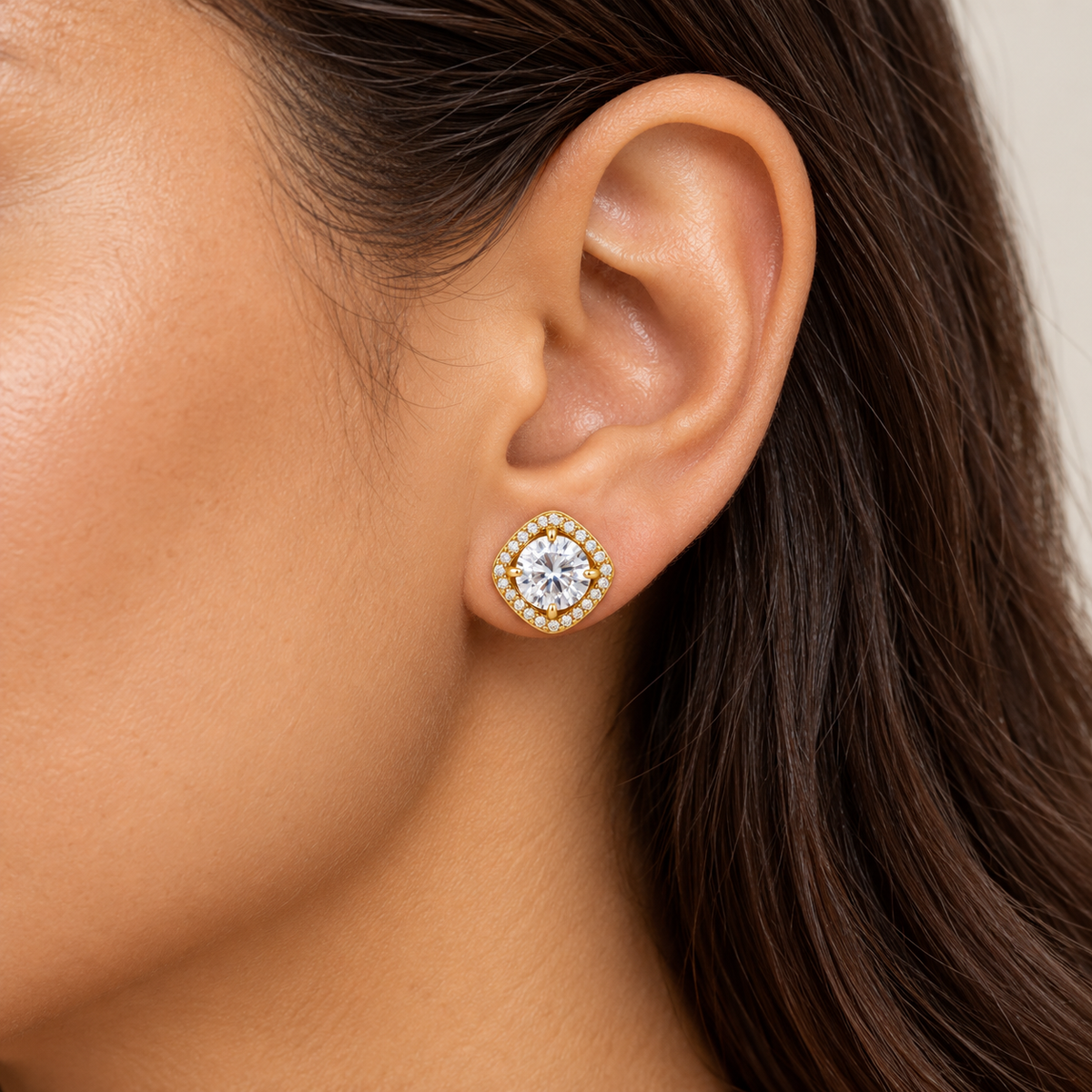 Boucles d'oreilles Grand Cristal Rond Tour Carré Cristaux Luxe