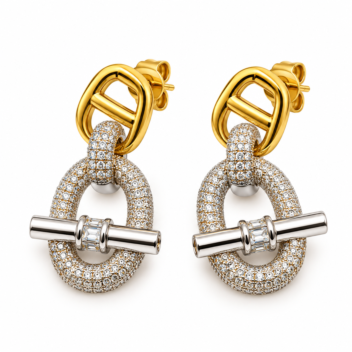 Boucles d'oreilles Maille Marine Pendentif T-bar Argenté Luxe