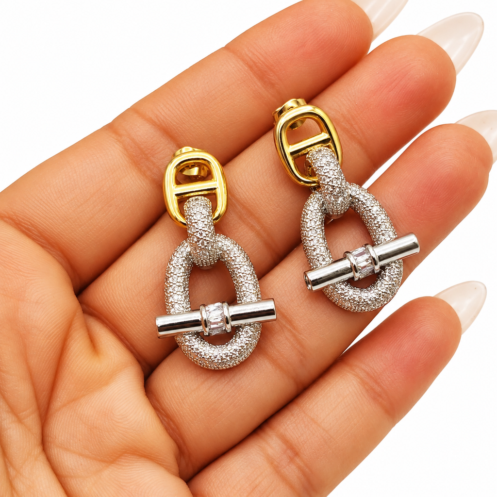 Boucles d'oreilles Maille Marine Pendentif T-bar Argenté Luxe