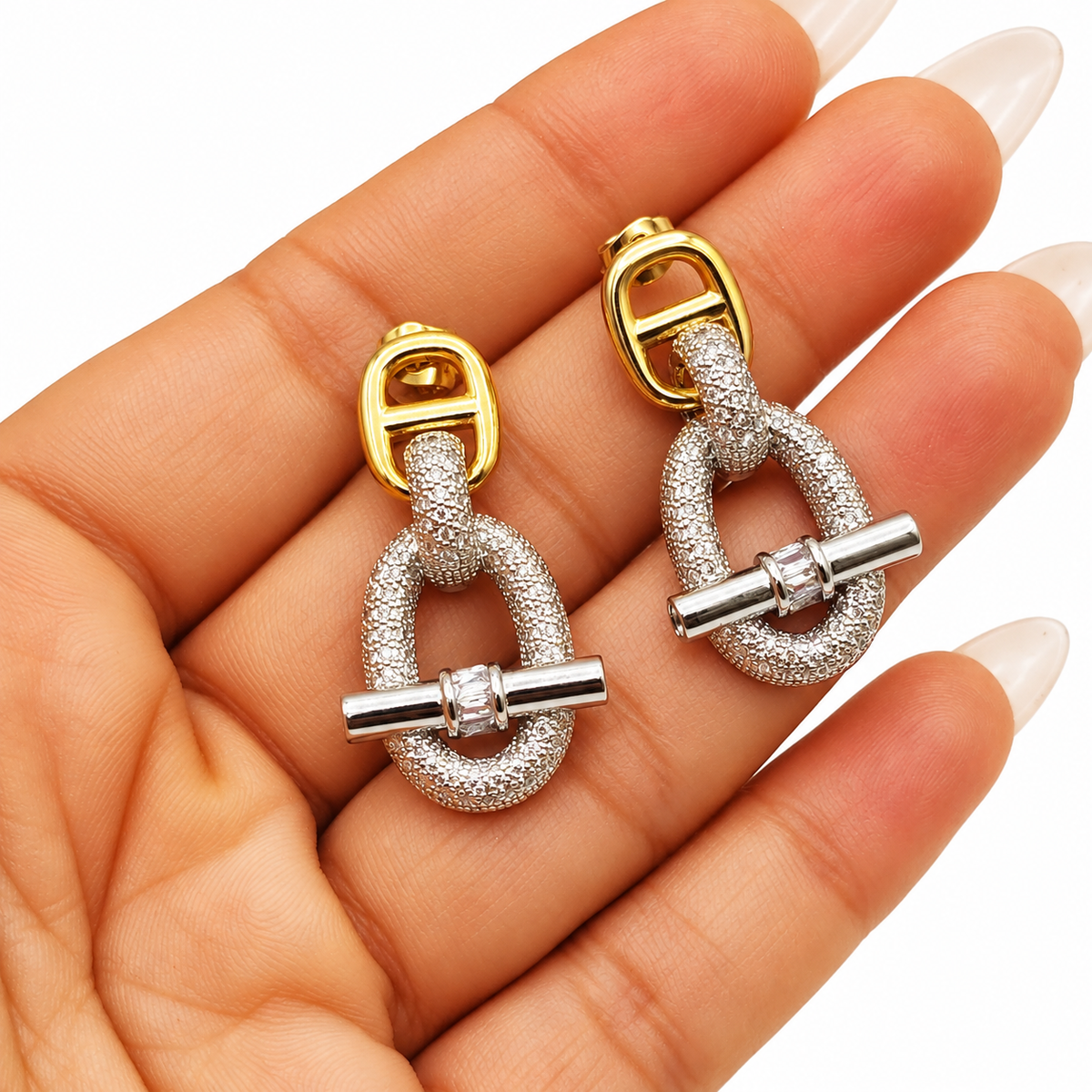 Boucles d'oreilles Maille Marine Pendentif T-bar Argenté Luxe