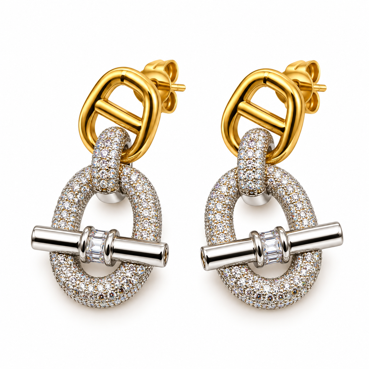 Boucles d'oreilles Maille Marine Pendentif T-bar Argenté Luxe