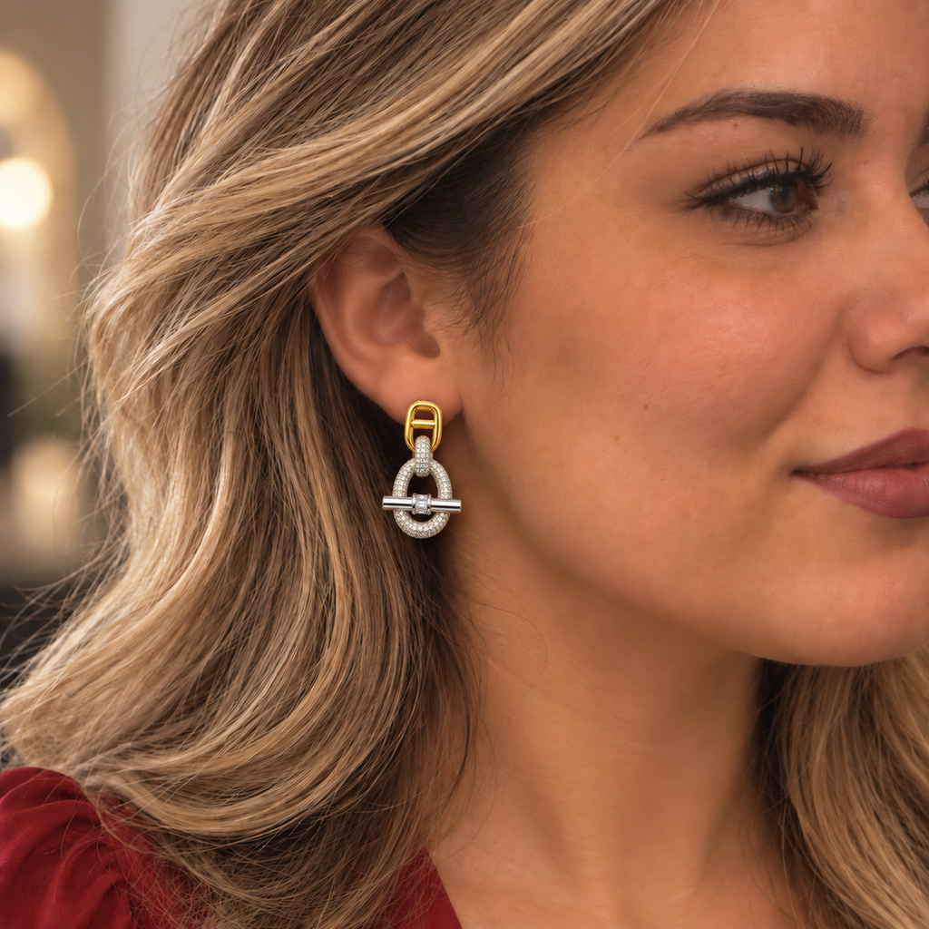 Boucles d'oreilles Maille Marine Pendentif T-bar Argenté Luxe