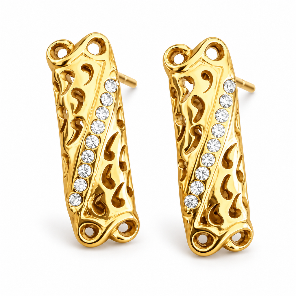 Boucles d'oreilles Multi Barres Virgules et Cristaux Luxe