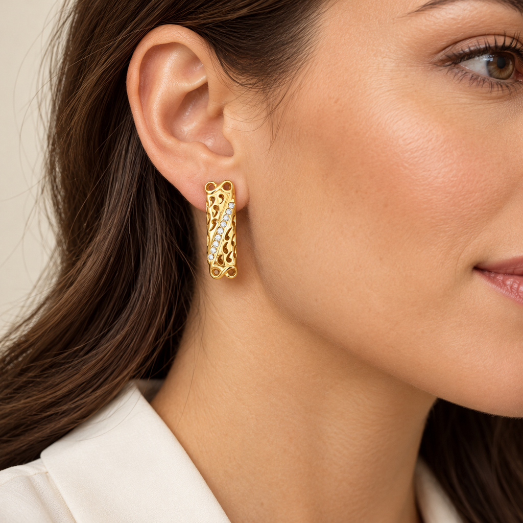 Boucles d'oreilles Multi Barres Virgules et Cristaux Luxe