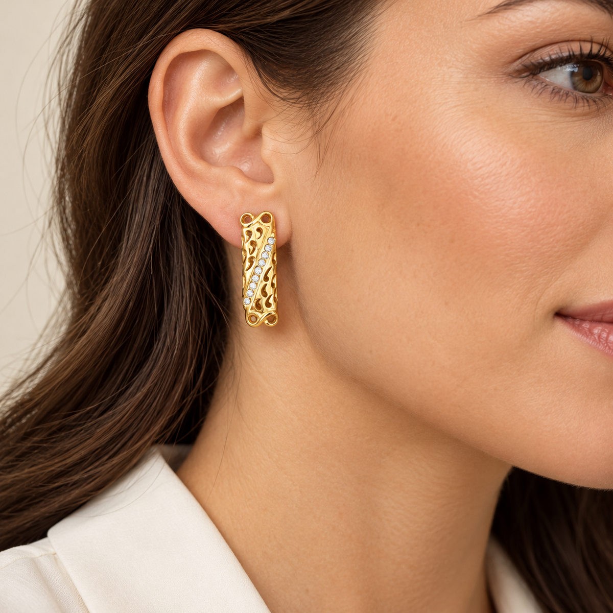 Boucles d'oreilles Multi Barres Virgules et Cristaux Luxe
