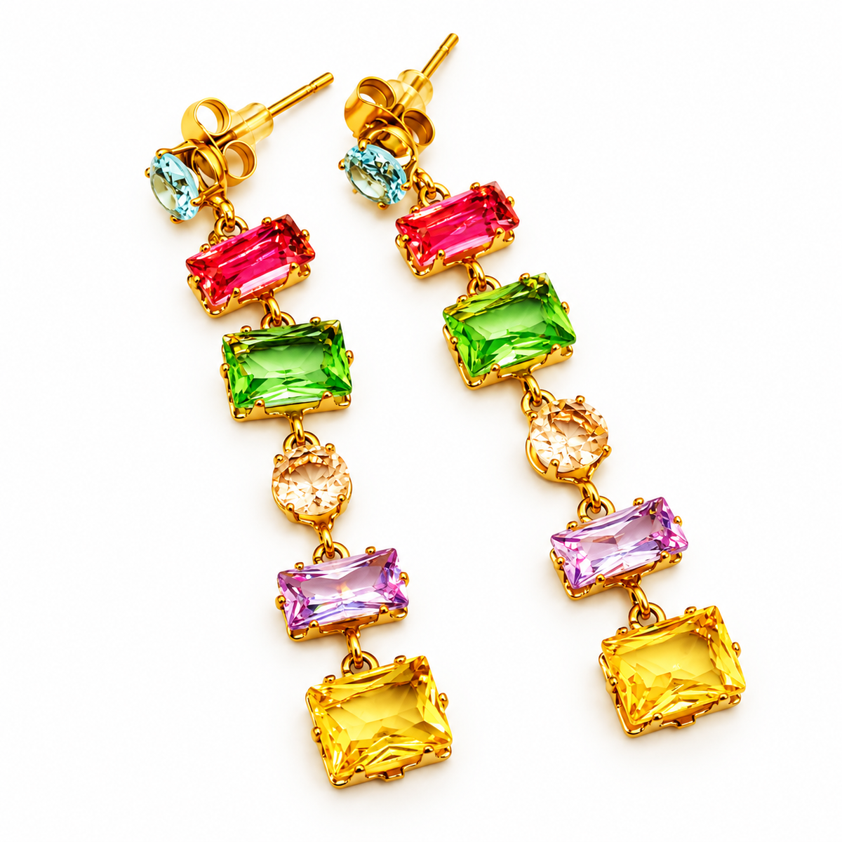 Boucles d'oreilles Multi Cristaux Rectangles Multi Formes Multicolores Luxe