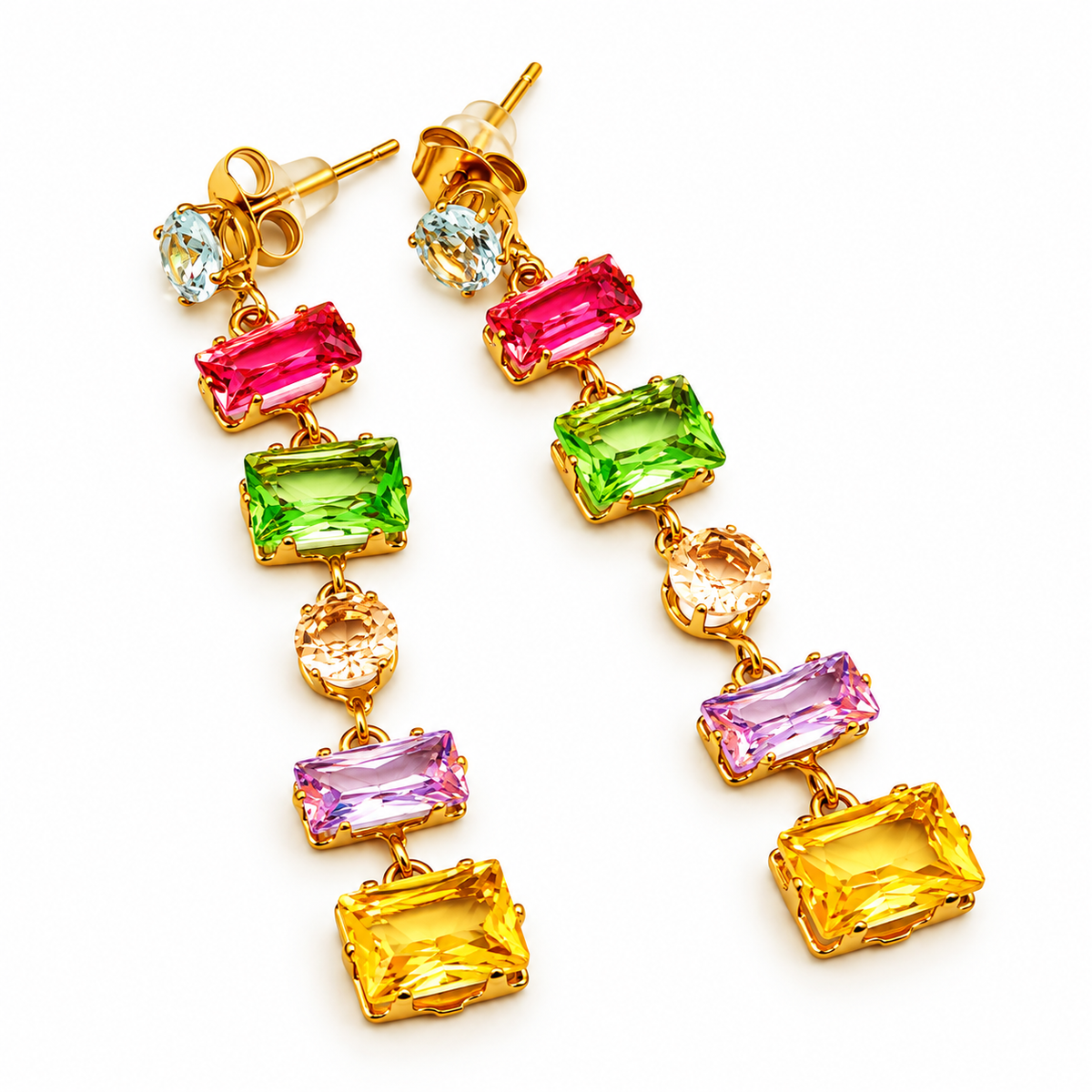 Boucles d'oreilles Multi Cristaux Rectangles Multi Formes Multicolores Luxe