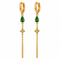 Boucles d'oreilles Multi Gouttes Vertes et Barres Dorées Luxe