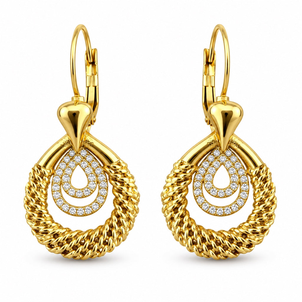 Boucles d'oreilles Pendentif Gouttes Torsades et Cristaux Luxe