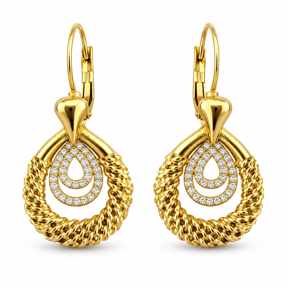 Boucles d'oreilles Pendentif Gouttes Torsades et Cristaux Luxe