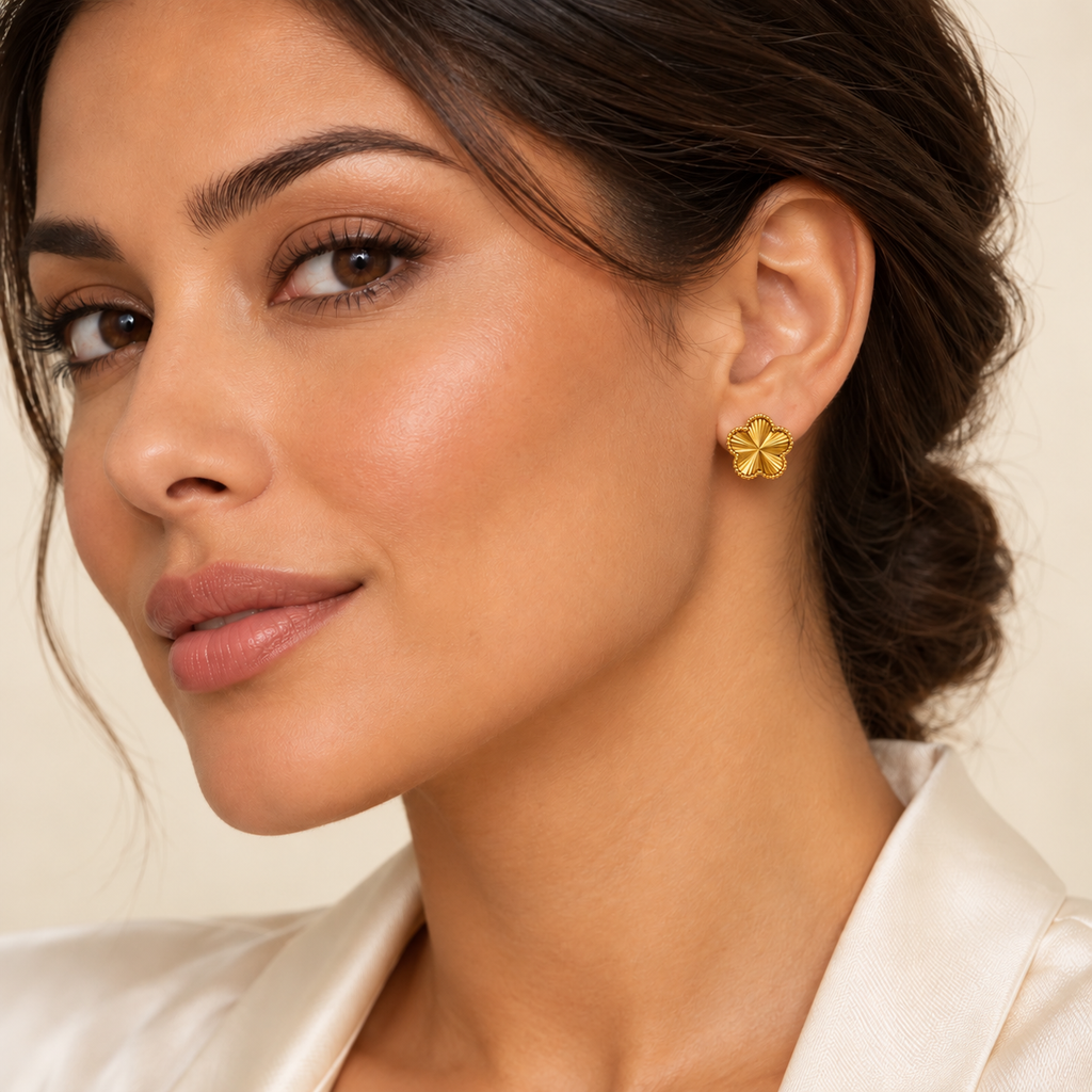 Boucles d'oreilles Petites Marguerites Dorées Tour Perles d'imitation Dorées Luxe