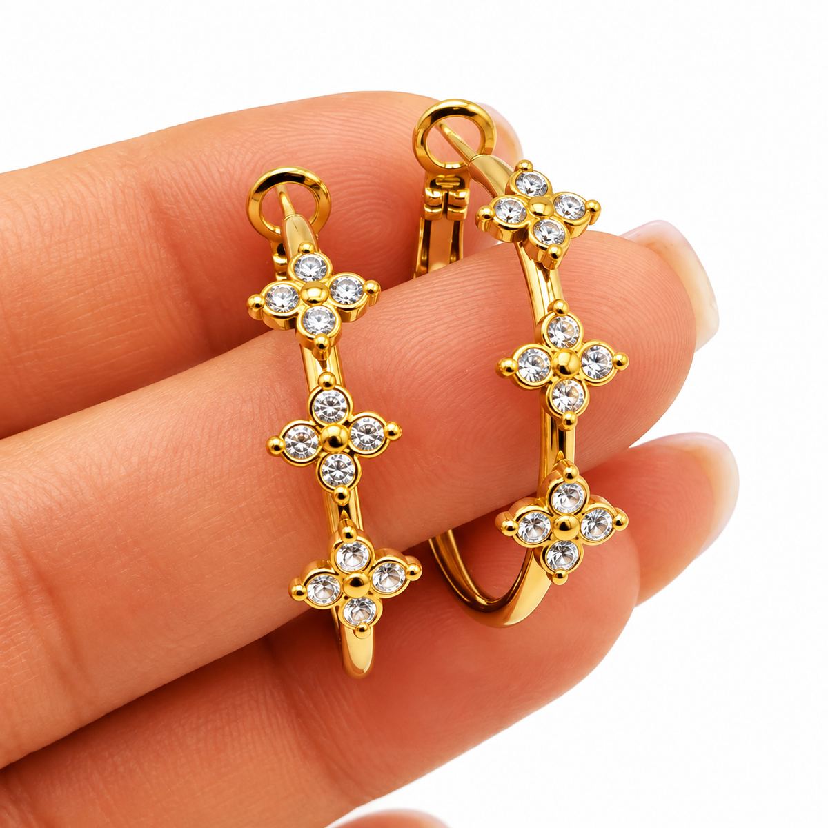 Boucles d'oreilles Trèfles 4 Cristaux Ronds Luxe