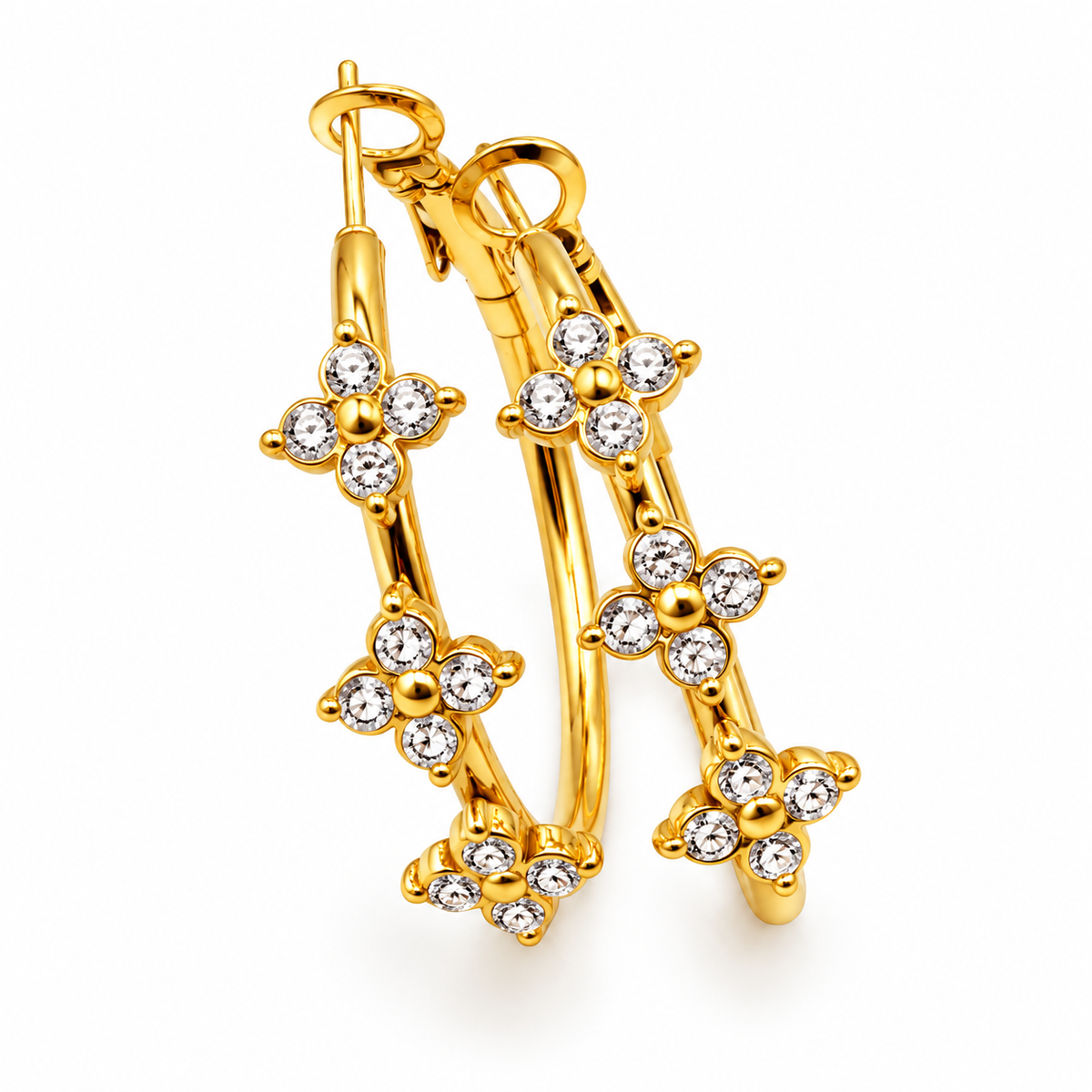 Boucles d'oreilles Trèfles 4 Cristaux Ronds Luxe