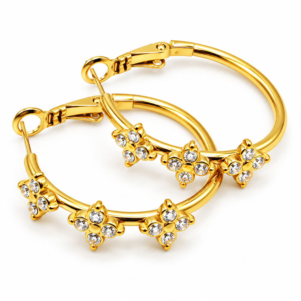 Boucles d'oreilles Trèfles 4 Cristaux Ronds Luxe