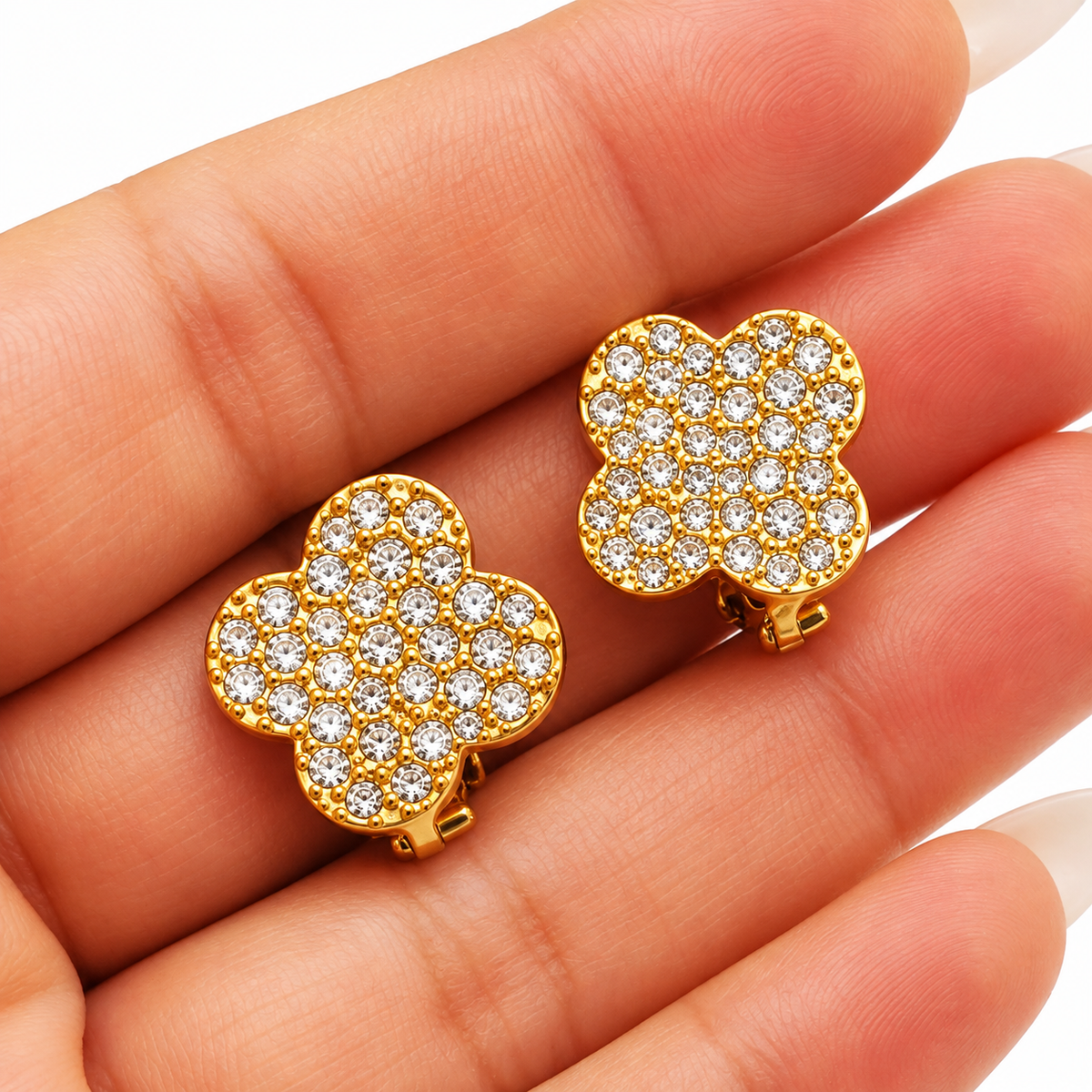 Boucles d'oreilles Trèfles Full Cristaux Luxe Clips