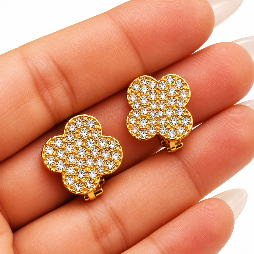 Boucles d'oreilles Trèfles Full Cristaux Luxe Clips