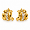 Boucles d'oreilles Triple Créoles Dorées et Cristaux Luxe