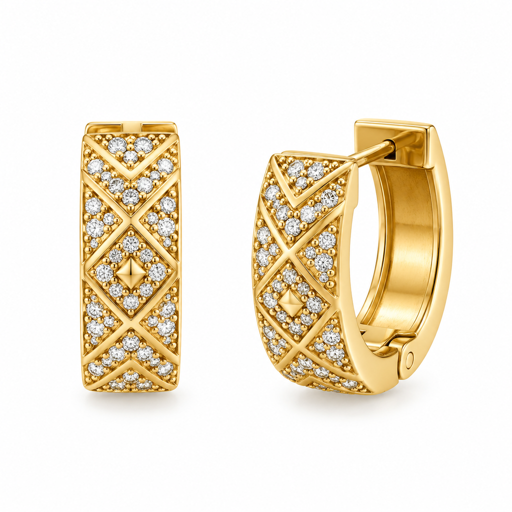 Boucles d'oreilles Créoles Losanges Cristaux Luxe