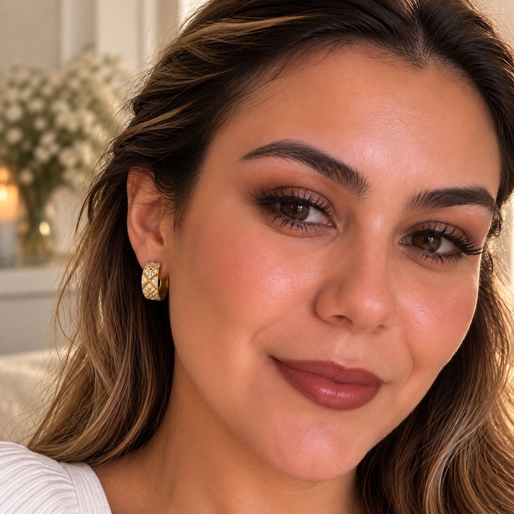 Boucles d'oreilles Créoles Losanges Cristaux Luxe