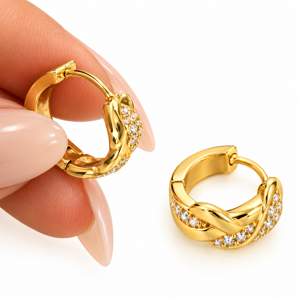 Boucles d'oreilles Créoles Torsades et Cristaux Luxe