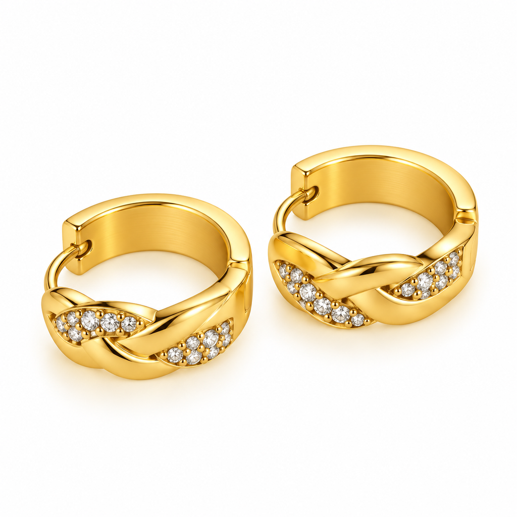 Boucles d'oreilles Créoles Torsades et Cristaux Luxe