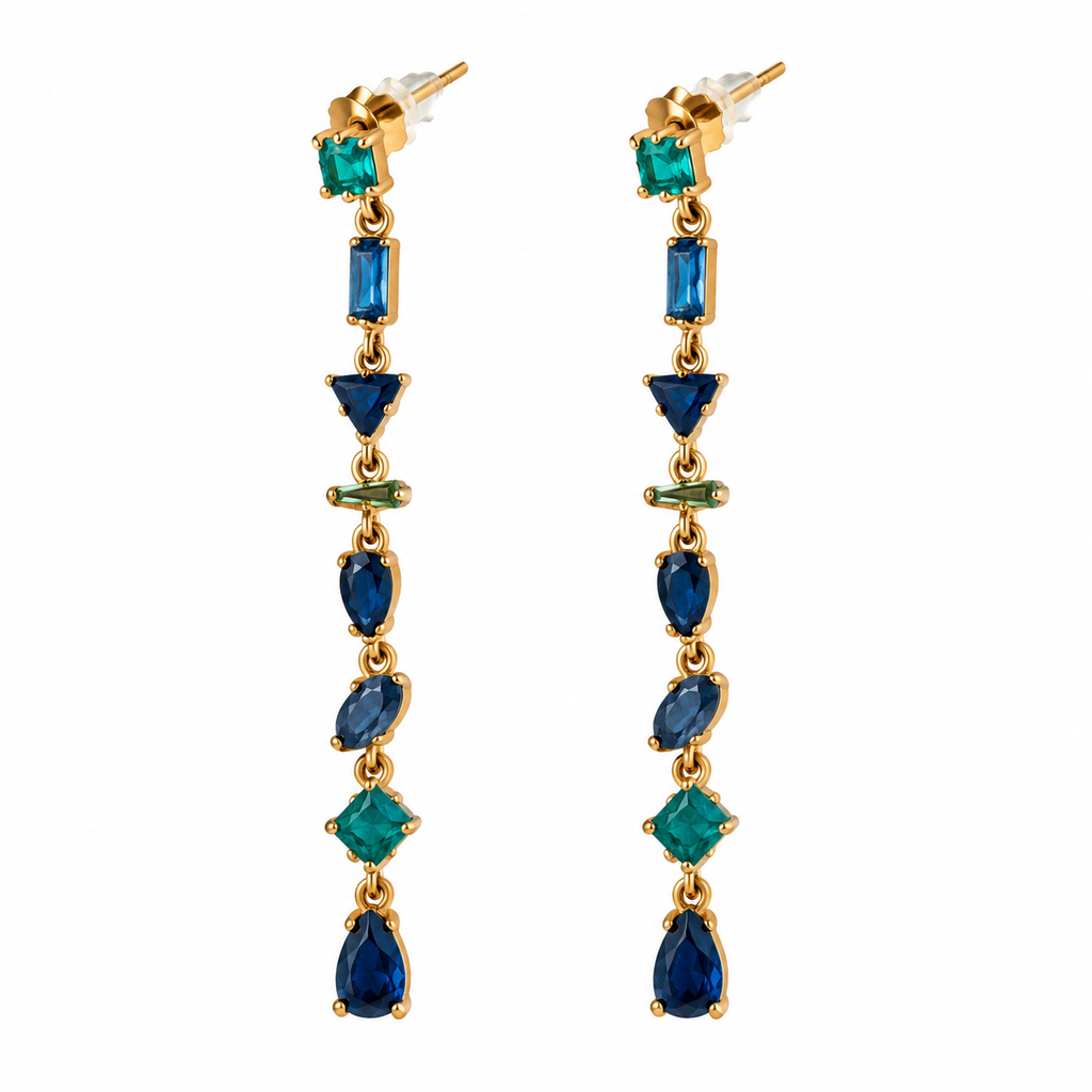 Boucles d oreilles Multi Cristaux Multi Formes Bleutés Luxe