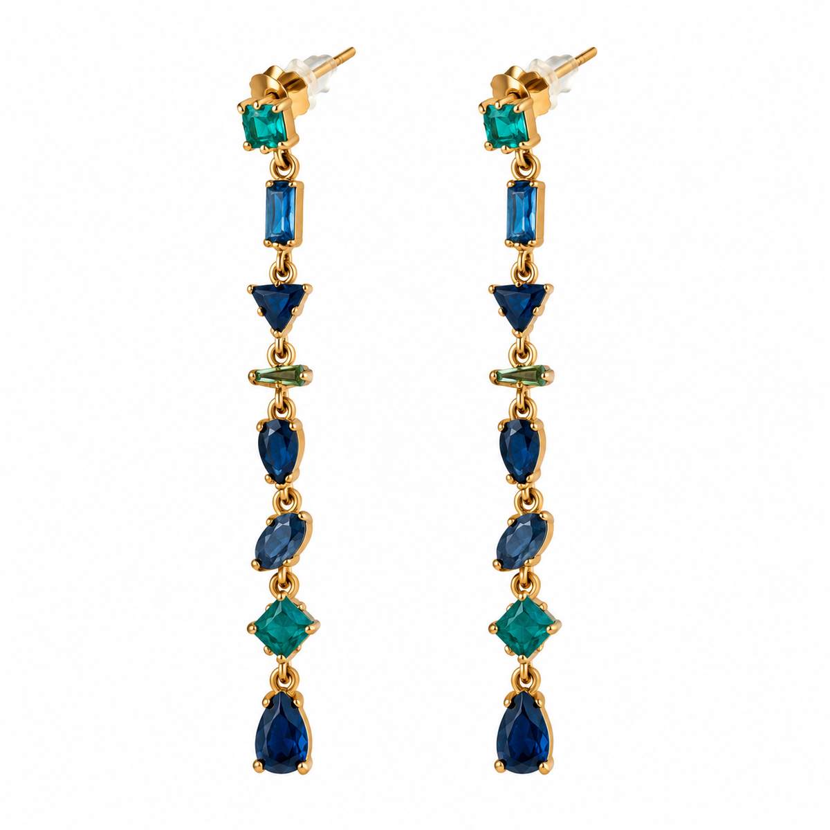 Boucles d oreilles Multi Cristaux Multi Formes Bleutés Luxe