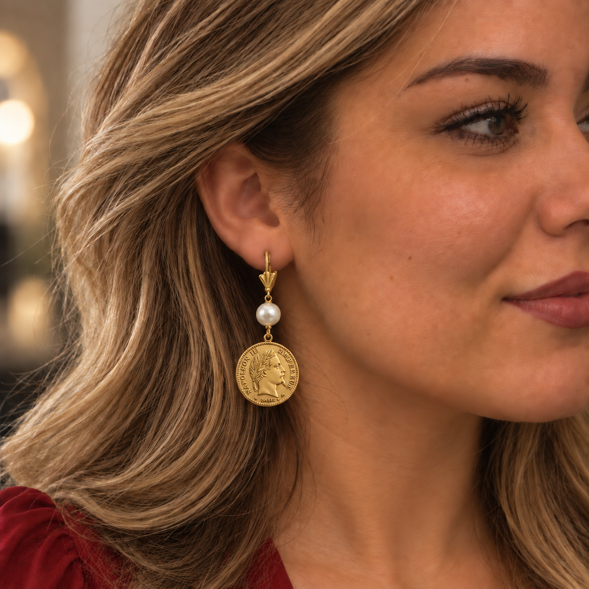 Boucles d'oreilles Multi Louise Napoléon Et Perles d imitation Blanches Luxe