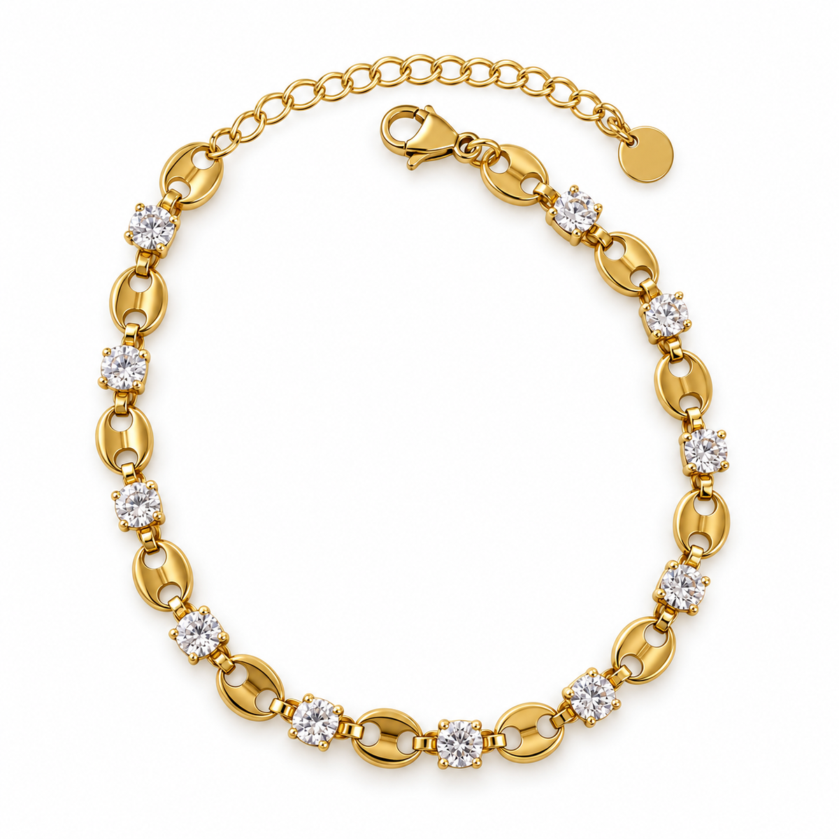 Bracelet Chaîne Graines de Café et Gros Cristaux Luxe