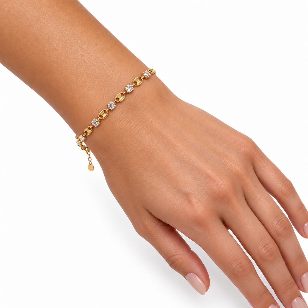 Bracelet Chaîne Graines de Café et Gros Cristaux Luxe